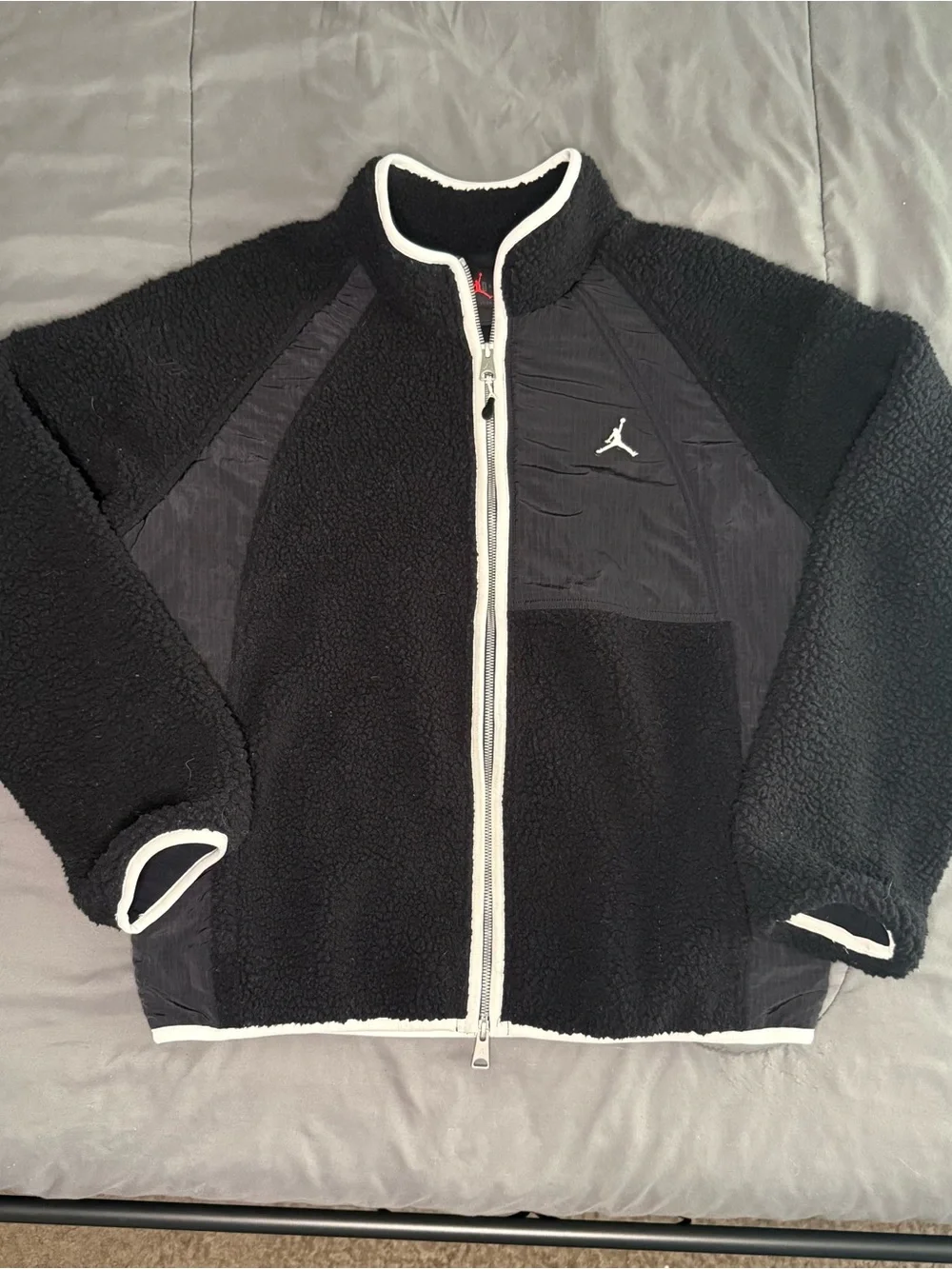Jordan Black Sherpa Zip-Up Jacket with White Trim